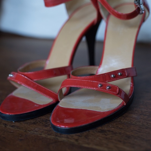 Hermes Red Patent Ankle Strap Heels - Picture 3 of 4